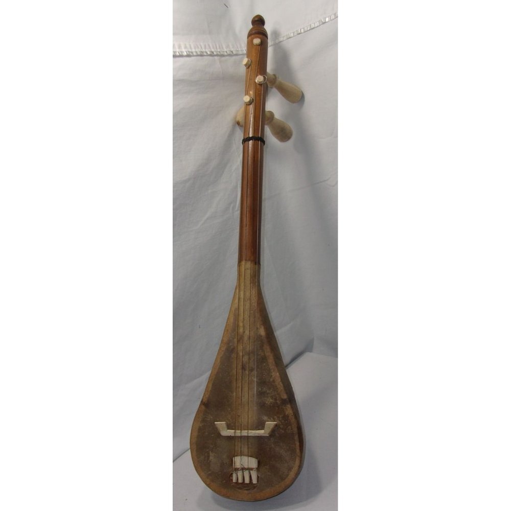 Moroccan Guenbri Wood w/ Animal Skin Gut Strings & Stitched Instrument 28"